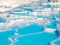 Turquoise pools in travertine terraces at Pamukkale